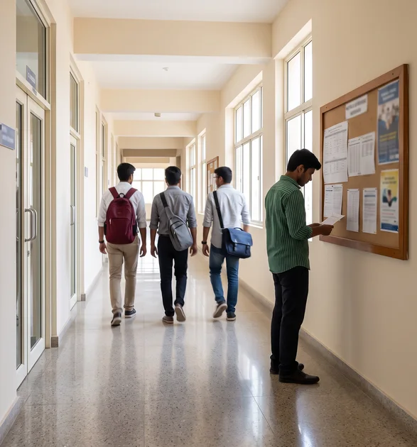 Students in a college corridor
